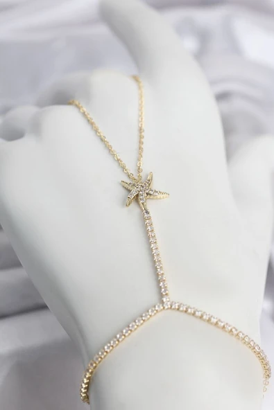 Gold Renk Pirinç Zirkon Taşlı Deniz Yıldızı Model Şahmeran TJ-SN791 ürün görseli 1