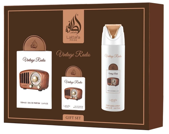Lattafa Pride Vintage Radio Gift Set EDP 100 ML + EDP 20 ML + Deodorant Spray 200 ML Unisex Parfüm Seti ürün görseli 1