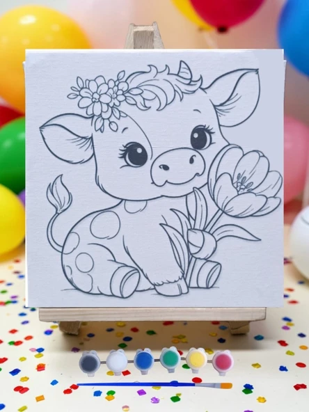 Çocuklar İçin Tuval Boyama Seti Mod1 19x19 Cm (Tuval, Şövale, Fırça ve 6 Renk Akrilik Boya Seti) ürün görseli 1