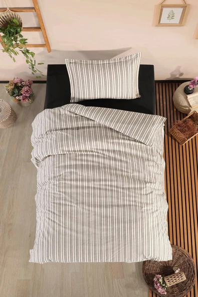 Clasy Ranforce %100 Pamuk Nevresim Takımı Tek Kişilik Dezza V1 Füme ürün görseli 1