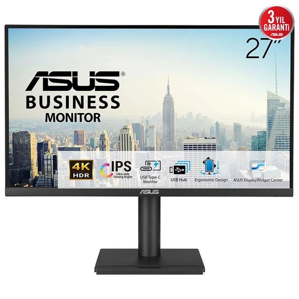 ASUS KURUMSAL VA27UCPS 27 4K IPS HDR 3840 X 2160 5MS 60HZ 350CD DP HDMI USB-C HOPARLÖR VESA 3YIL ELMB SYNC PD 65W PIVOT MONITÖR ürün görseli 1