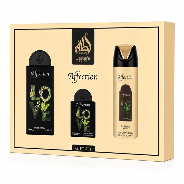 Lattafa Pride Affection Gift Set EDP 100 ML + EDP 20 ML + Parfüm Spreyi 200 ML Unisex Parfüm Hediye Seti ürün görseli 1