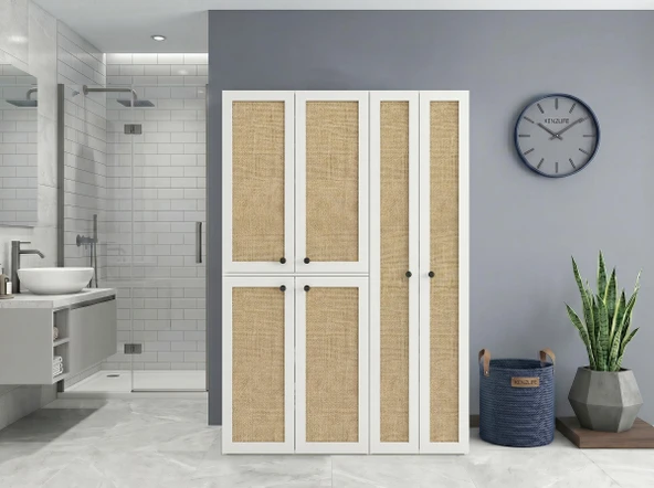 Kenzlife çamaşır-kurutma makinesi dolabı yaromira sol mat beyaz 180*120*64 jut kare kapak MDF gövde ürün görseli 1