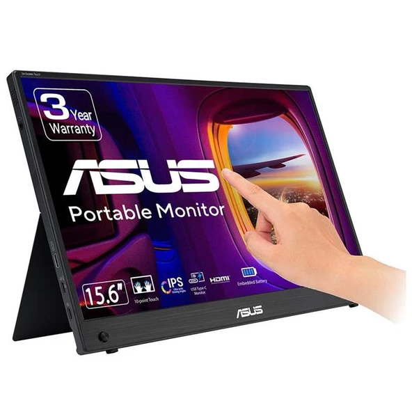 ASUS ZENSCREEN MB16AMTR 15.6 IPS 1920X1080 5MS 60HZ 250CD MINI-HDMI USB-C HOPARLÖR 3YIL 10 PARMAK DOKUNMATIK DAHILI BATARYA USB-C TO A ADAPTOR EYECARE TAŞINABILIR USB MONITOR ürün görseli 1