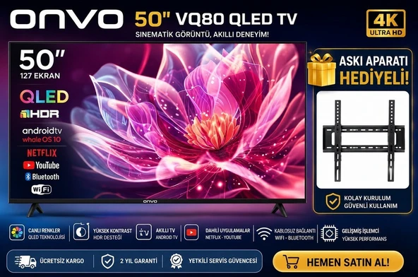 ONVO 50" 4K UHD QLED TV + ASKI APARATI HEDİYELİ ürün görseli 1