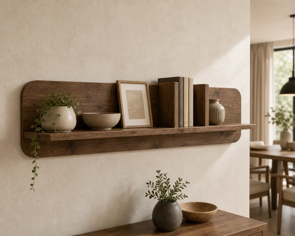 GaniHome Vira Duvar Rafı Dekoratif Ahşap Duvar Rafı Dekoratif Kitaplık ürün görseli 1