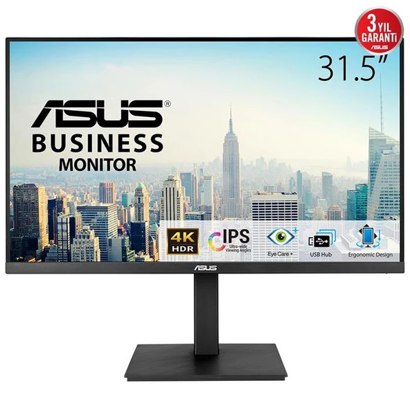 ASUS KURUMSAL VA32UQSB 31.5 IPS 3840X2160 4MS 60HZ 350CD DP HDMI USB HOPARLÖR VESA 3YIL FLICKER FREE MAVI IŞIK FILTRESI ERGONOMIK TASARIM ürün görseli 1