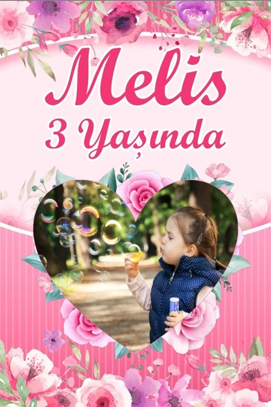 Kalpli Resimli Doğum Günü Afişi Pembe - 70x100 Cm ürün görseli 1