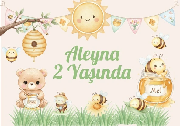 Arı ve Bal Temalı Doğum Günü Afişi - 35x50 Cm ürün görseli 1