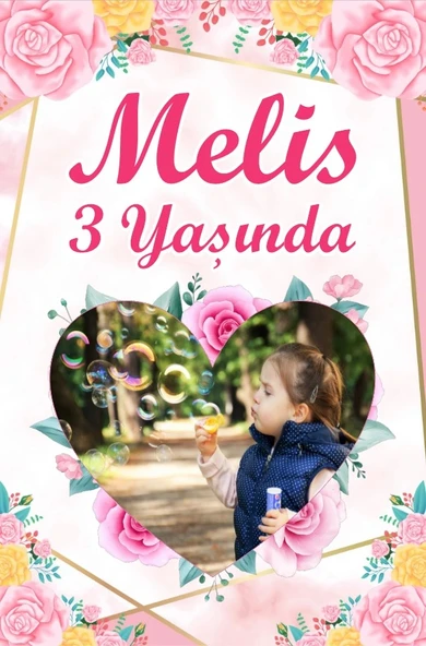 Kalpli Resimli Doğum Günü Afişi Pembe - 70x100 Cm ürün görseli 1