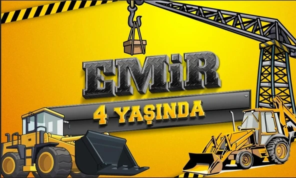 İnşaat ve İş Makineleri Doğum Günü Afişi - 50x70 Cm ürün görseli 1