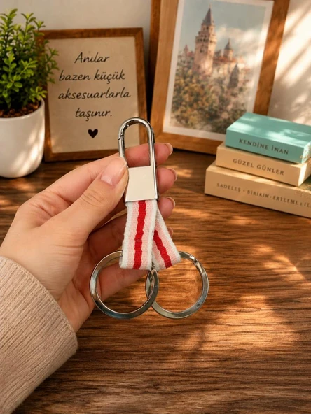 Anahtarlık Karabinalı Metal Kumaş Askılı Çanta ve Araba Anahtarı Aksesuarı 11 cm ürün görseli 1