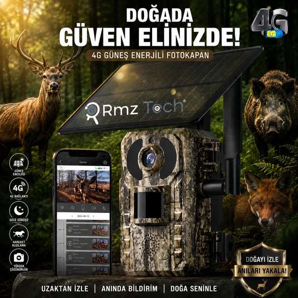 RMZTECH S440H 4G Sim Kartlı Güneş Enerjili Fotokapan Kamera 3MP IP66 Su Geçirmez 128GB Destekli Yaban Hayatı Kamerası ürün görseli 1