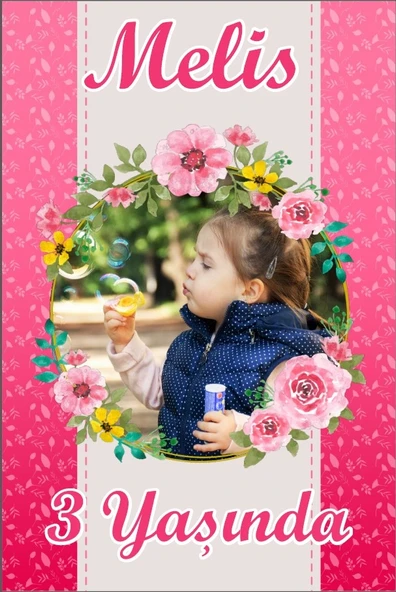 Pembe Çiçek Doğum Günü Afişi Resimli - 70x100 Cm ürün görseli 1