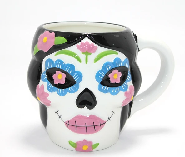 Day Of The Dead Şeker Kurukafa Tasarımlı 3d Seramik Kupa Bardak Alk4893 ürün görseli 1