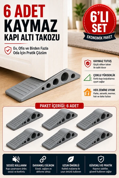 6 Adet Gri Silikon Kapı Altı Stoperi Kaydırmaz Kapı Durdurucu 12 cm Kapı Sabitleyici ürün görseli 1