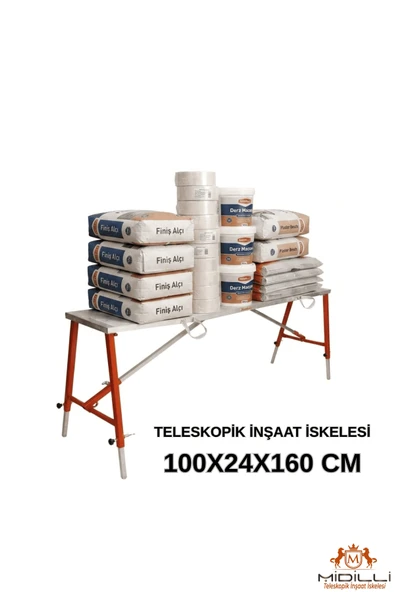 Alüminyum Gövdeli Çelik Ayaklı Teleskopik İnşaat İskelesi Kırmızı - 400 Kg Taşıma Kapasitesi 100x24x160cm ürün görseli 1