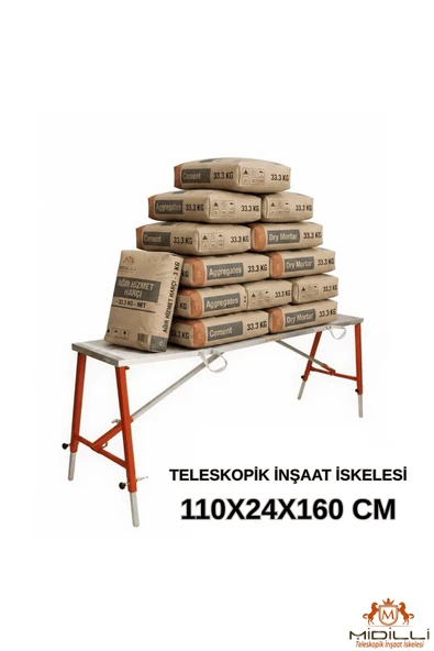 Alüminyum Gövdeli Çelik Ayaklı Teleskopik İnşaat İskelesi Kırmızı - 400 Kg Taşıma Kapasitesi 110x24x160cm ürün görseli 1