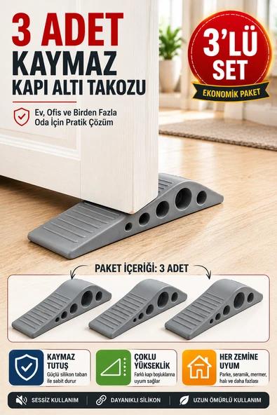 3 Adet Gri Silikon Kapı Altı Stoperi Kaydırmaz Kapı Durdurucu 12 cm Kapı Sabitleyici ürün görseli 1
