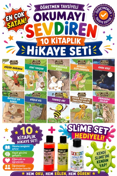 3.Sınıf Öğretmen Tavsiyeli Okumayı Sevdiren 48 Sayfa 10 Kitaplık Hikaye Seti-3 (Slime Set Hediyeli) ürün görseli 1