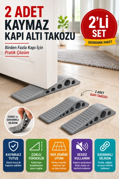 2 Adet Gri Silikon Kapı Altı Stoperi Kaydırmaz Kapı Durdurucu 12 cm Kapı Sabitleyici ürün görseli 1