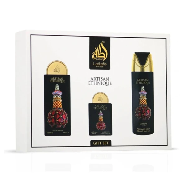 Lattafa Pride Artisan Ethnique Gift Set EDP 100 ML + EDP 20 ML + Body Spray 200 ML Unisex Parfüm Hediye Seti ürün görseli 1
