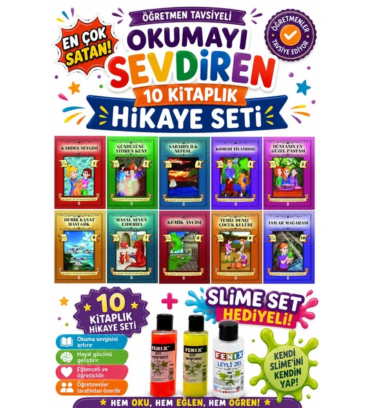 4.Sınıf Öğretmen Tavsiyeli Okumayı Sevdiren 80 Sayfa 10 Kitaplık Hikaye Seti-2 (Slime Set Hediyeli) ürün görseli 1