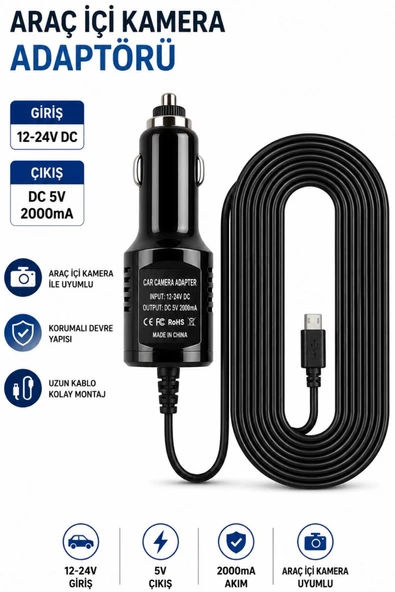 Araç İçi Kamera Type-C Güç Adaptörü 12V 24V Giriş 5V 2A Çıkış Çakmaklık Adaptörü ürün görseli 1