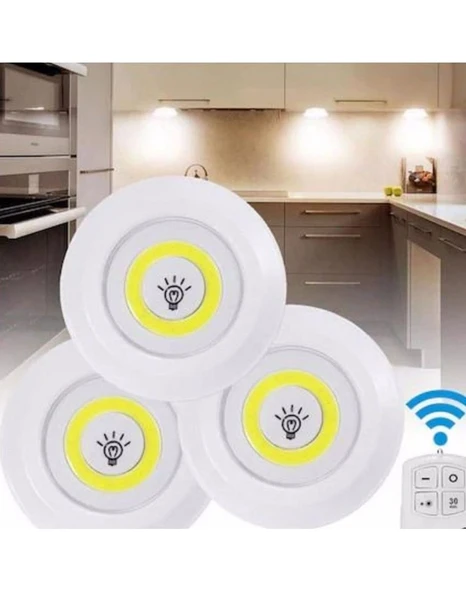 Uzaktan Kumandalı 3 Lü Spot Led Lamba Kablosuz Pilli Işıldak ürün görseli 1