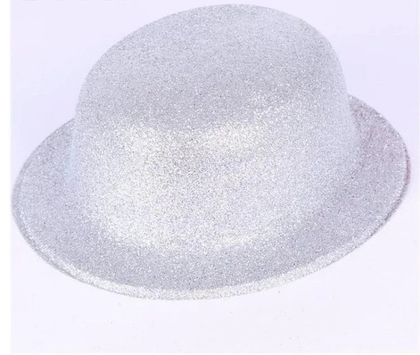 Gümüş Renk Yuvarlak Simli Plastik Parti Şapkası ürün görseli 1