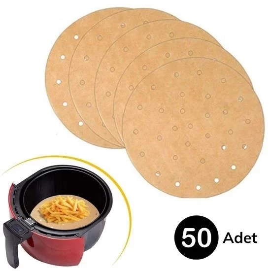 50 Adet Air Fryer Pişirme Kağıdı Tek Kullanımlık Gıda Pişirme Kağıdı Delikli Yuvarlak Model ürün görseli 1
