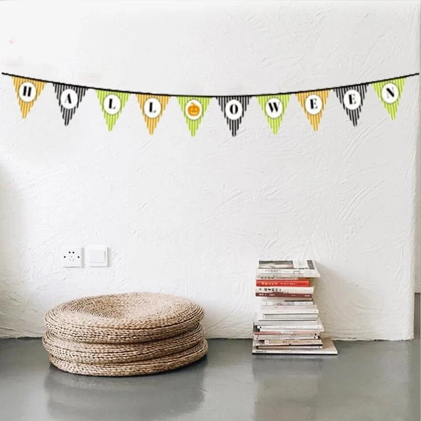 Cadılar Bayramı Kabak Temalı Halloween Yazılı Banner Süs Flama 3 Metre ürün görseli 1