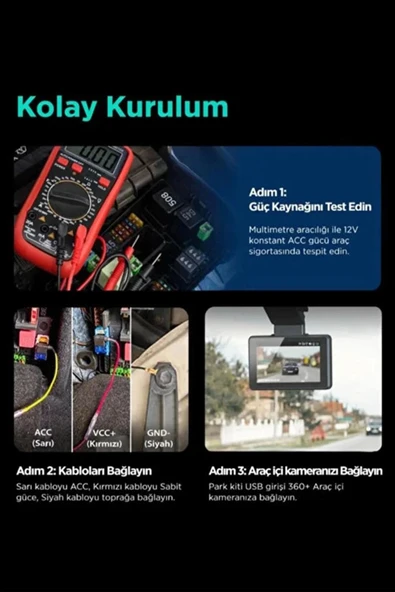 Park Modu Kablosu Type-c Akü Sigorta Bağlantı Kablosu Araç İçi Kamera Tüm Kameralara Uyumlu ürün görseli 1