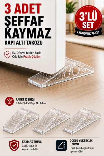 3 Adet Şeffaf Silikon Kapı Altı Stoperi Kaydırmaz Kapı Durdurucu 12 cm Kapı Sabitleyici ürün görseli 1