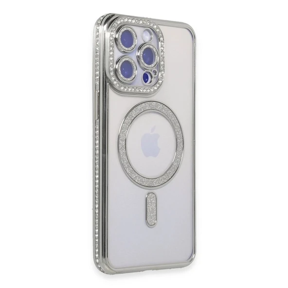 Apple İphone 14 Pro Max Kılıf Joke Simli Magneticsafe Kılıf - Gümüş ürün görseli 1