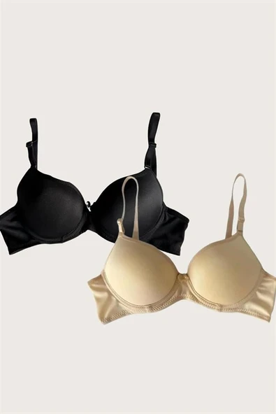 Arias Closet Siyah-Ten 2'li Mikro Kumaş Push Up Dolgulu Balenli Günlük Destekli Sütyen ürün görseli 1