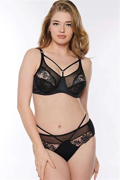Arias Closet Balenli Desteksiz Dolgusuz Toparlayıcı Yaka Detaylı Dantelli Küçültücü Sütyen ve Slip Takım ürün görseli 1