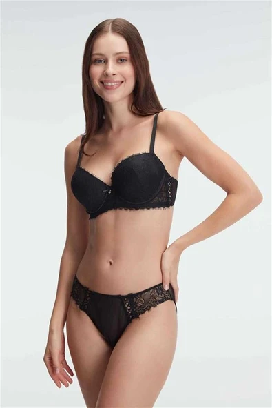 Arias Closet Destekli Dolgulu Balenli Kaplı Dantel Detaylı Sütyen Slip İç Çamaşırı Takım ürün görseli 1