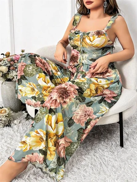 Arias Closet Özel Tasarım Büyük Beden Çiçek Desenli 2'li Pijama Takımı ürün görseli 1