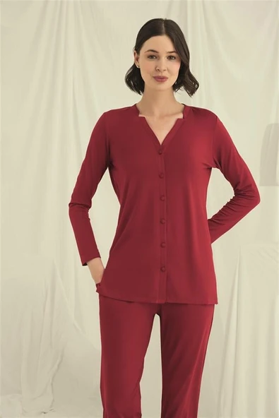 Arias Closet Uzun Kollu Boydan Düğmeli V Yaka Pijama Takımı ürün görseli 1