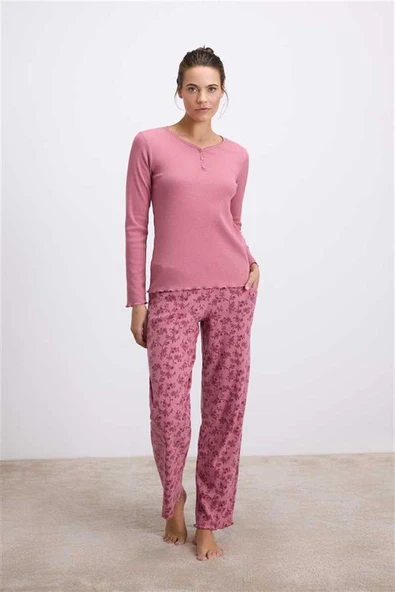 Arias Closet Uzun Kollu T-Shirt ve Desenli Pantolon Pijama Takımı ürün görseli 1
