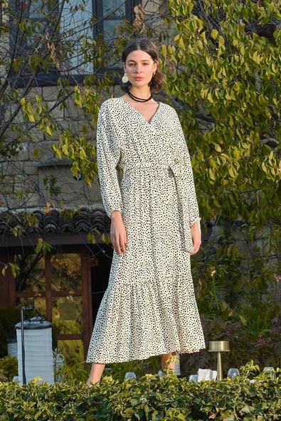 Arias Closet %100 Viskon Puantiye Desenli Kuşaklı Elbise ürün görseli 1