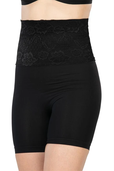 Arias Closet Siyah MI Emay 2091 Önü Dantelli Yüksek Bel Boxer Korse ürün görseli 1