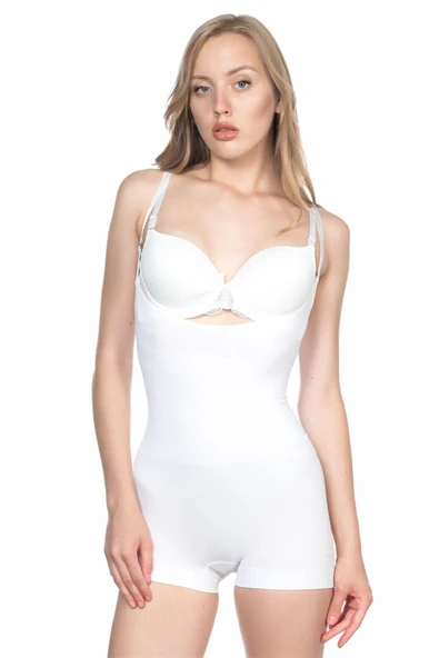 Arias Closet Beyaz MI Emay 2058 Göğsü Açık Kısa Paça Boy Korse ürün görseli 1