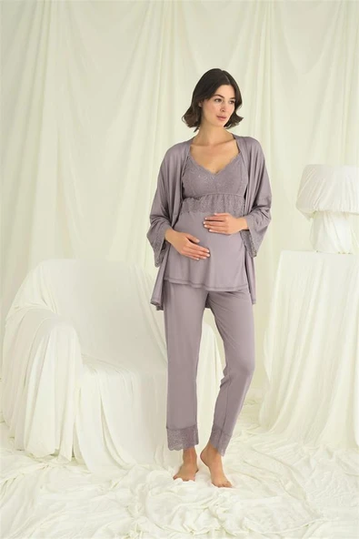 Arias Closet Dantelli Hamile Lohusa 3'lü Pijama Takımı ürün görseli 1