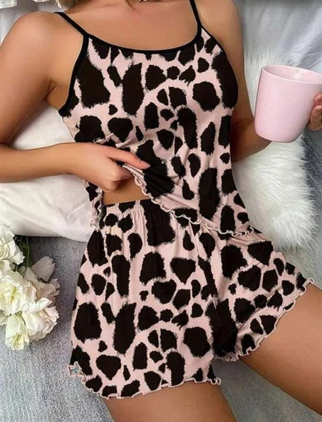 Arias Closet Leopar Desenli Askılı Şortlu Pijama Takımı ürün görseli 1