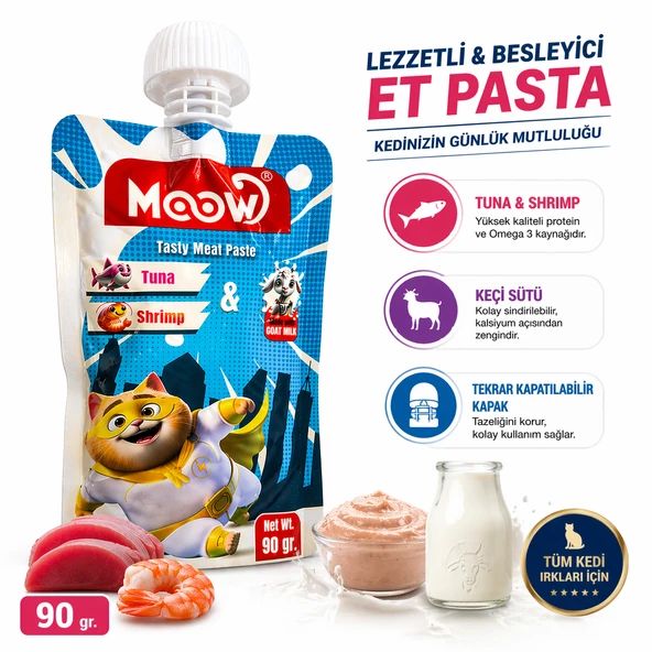 Moow Taze Ton Balıklı Karidesli ve Keçi Sütlü Kedi Et Ezmesi 90 gr - 13468 ürün görseli 1
