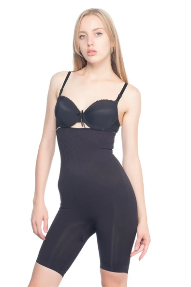 Arias Closet Siyah MI Emay 2074 Yüksek Bel Desenli Double Uzun Paça Korse ürün görseli 1