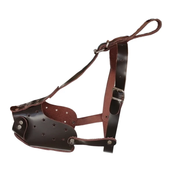 Orta ve iri Irk Deri Ayarlanabilir Köpek Ağızlığı Kahverengi XLarge 33 cm - KP-KNY-8906 ürün görseli 1
