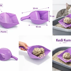 Kapaklı Kedi Kumu Küreği Elekli – Ergonomik Saplı Dayanıklı Plastik Kum Temizleme Küreği 26 cm - KP-KPKLKRK ürün görseli 1